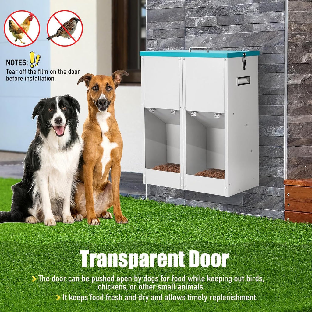 46Lb Gravity Automatic Dog Feeder for 2 Dogs, No Assembly Required | Galvanized Metal Self Feeding Dog Food Dispenser, Double Pet Feeder for Outdoor and Indoor Use