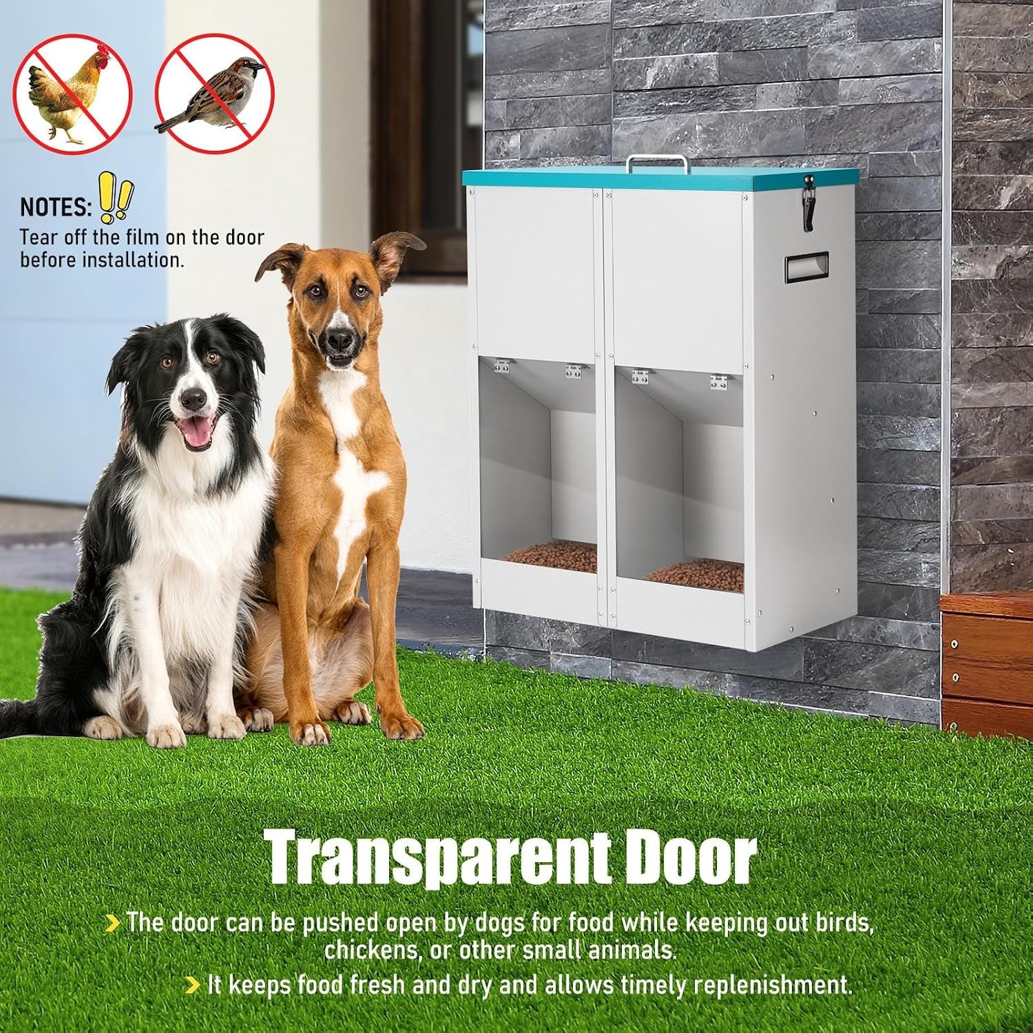 46Lb Gravity Automatic Dog Feeder for 2 Dogs, No Assembly Required | Galvanized Metal Self Feeding Dog Food Dispenser, Double Pet Feeder for Outdoor and Indoor Use