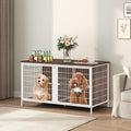Dog Crate Furniture for 2 Dogs, 43.3" Dog Kennel with Removable Divider, Heavy Sturdy Dog Furniture Style Double Cage for Small Medium Dogs, Indoor Pet House End Table, White and Walnut