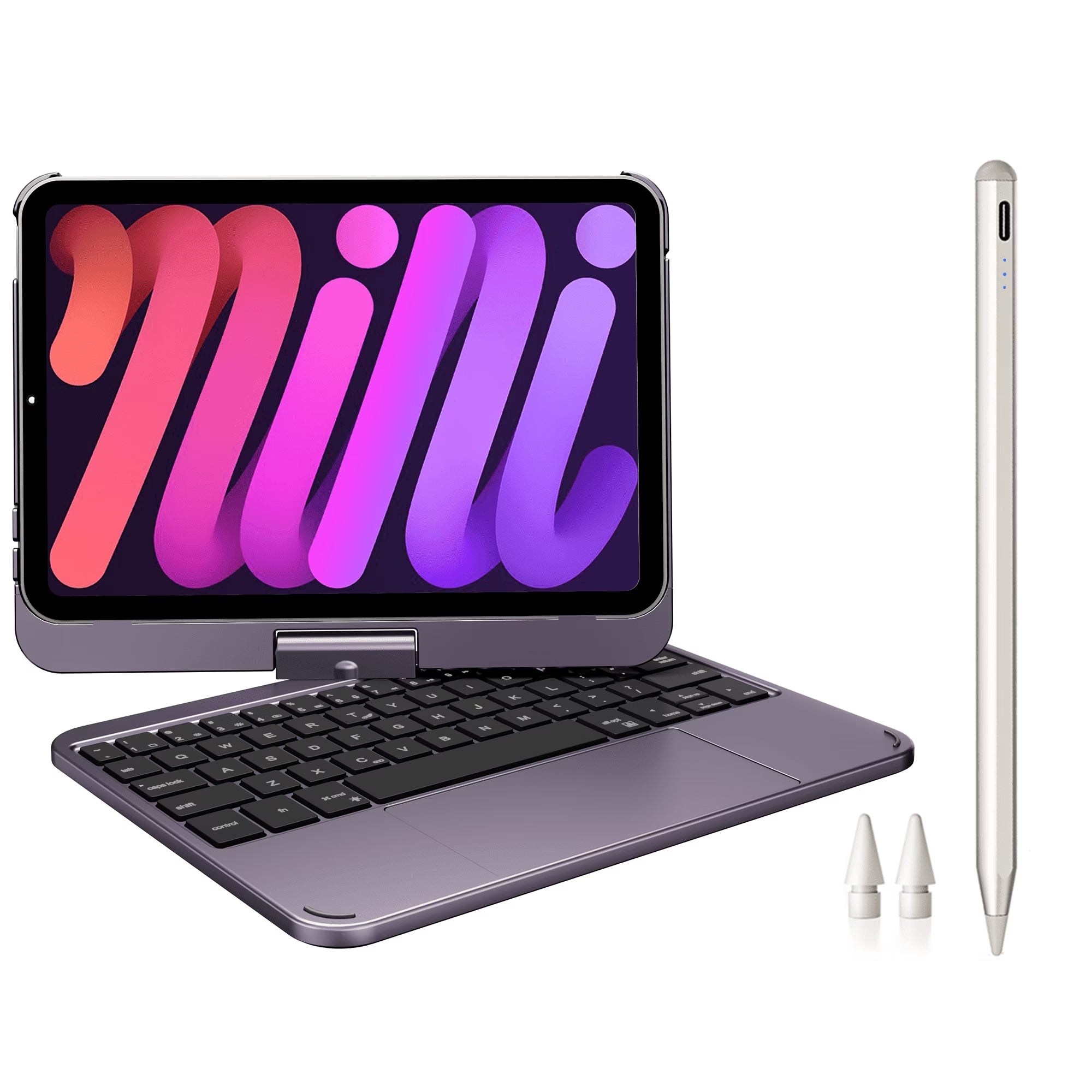 Wireless Keyboard Case with Trackpad + Stylus Pen Compatible with Apple Ipad Mini 7Th (A17 Pro) & Ipad Mini 6Th Generation, Purple