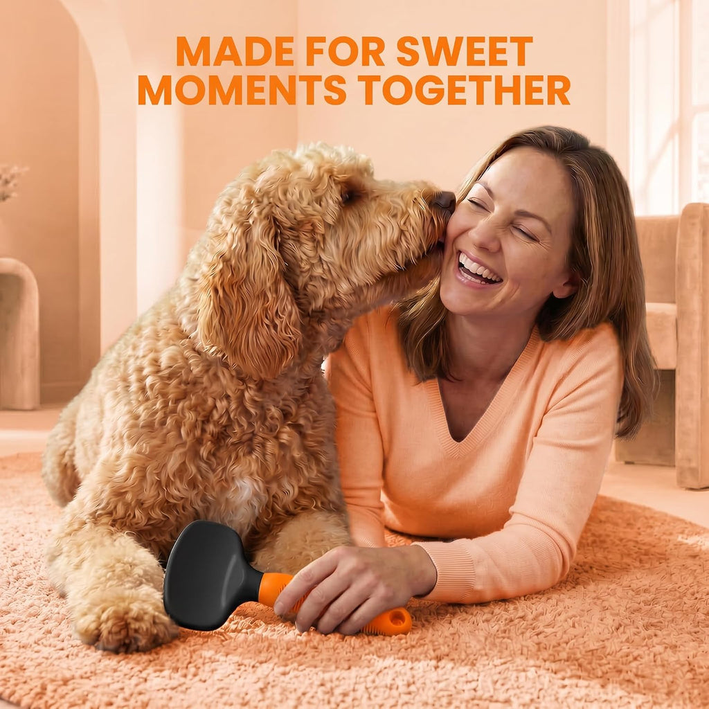 Poodle Pet Slicker Brush - for Dogs, Cats, Rabbits - Matted/Loose Fur, Knots - Suitable for Doodle/Goldendoodle Grooming and Shredding Short/Long Hair (Orange)