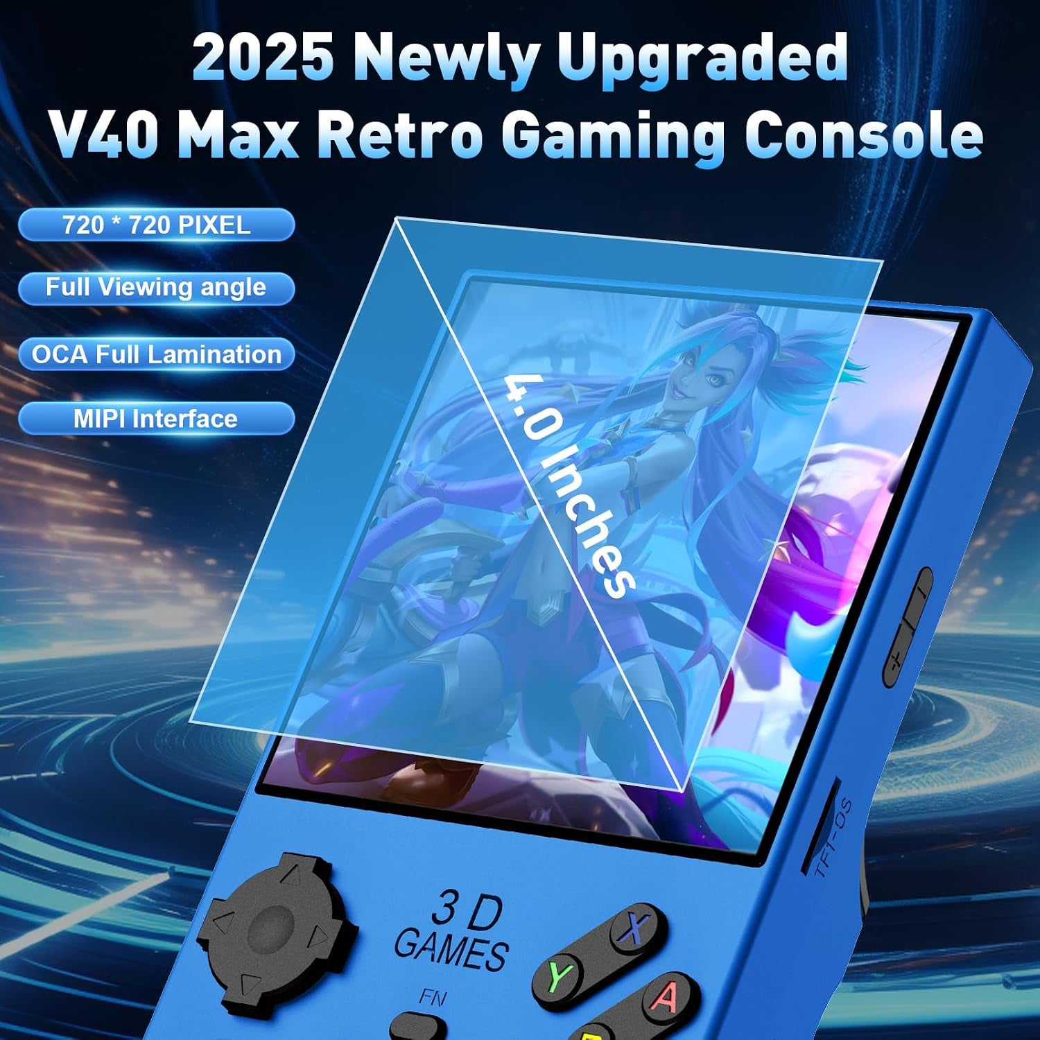 Hugawello R40 MAX Retro Handheld Game Console 4'' IPS 256GB 45 Emulators Linux [Blue]