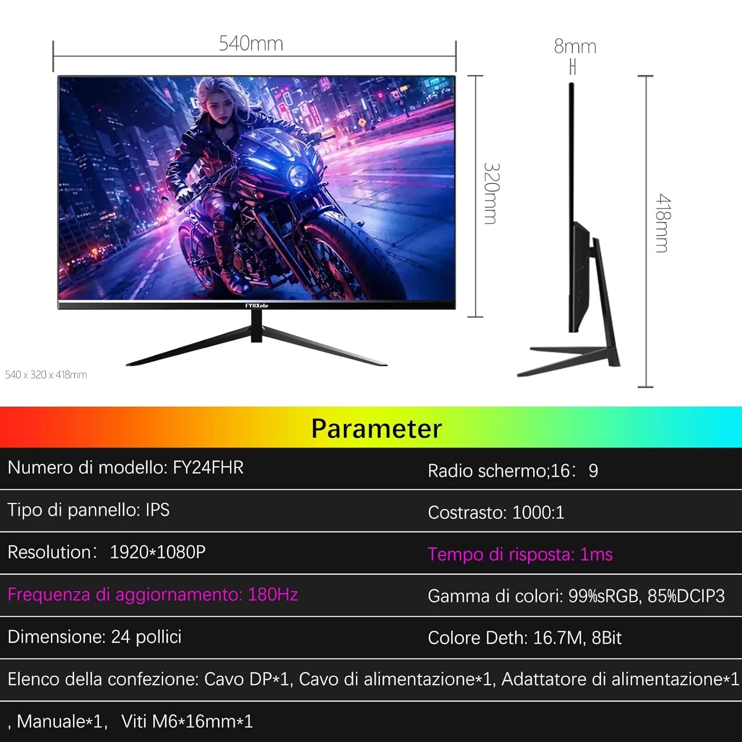 24Inch 180Hz Gaming Monitor 1K FHD Computer Display 1Ms Response Time Eye Care Screen LCD Support HDR G-Sync VESA