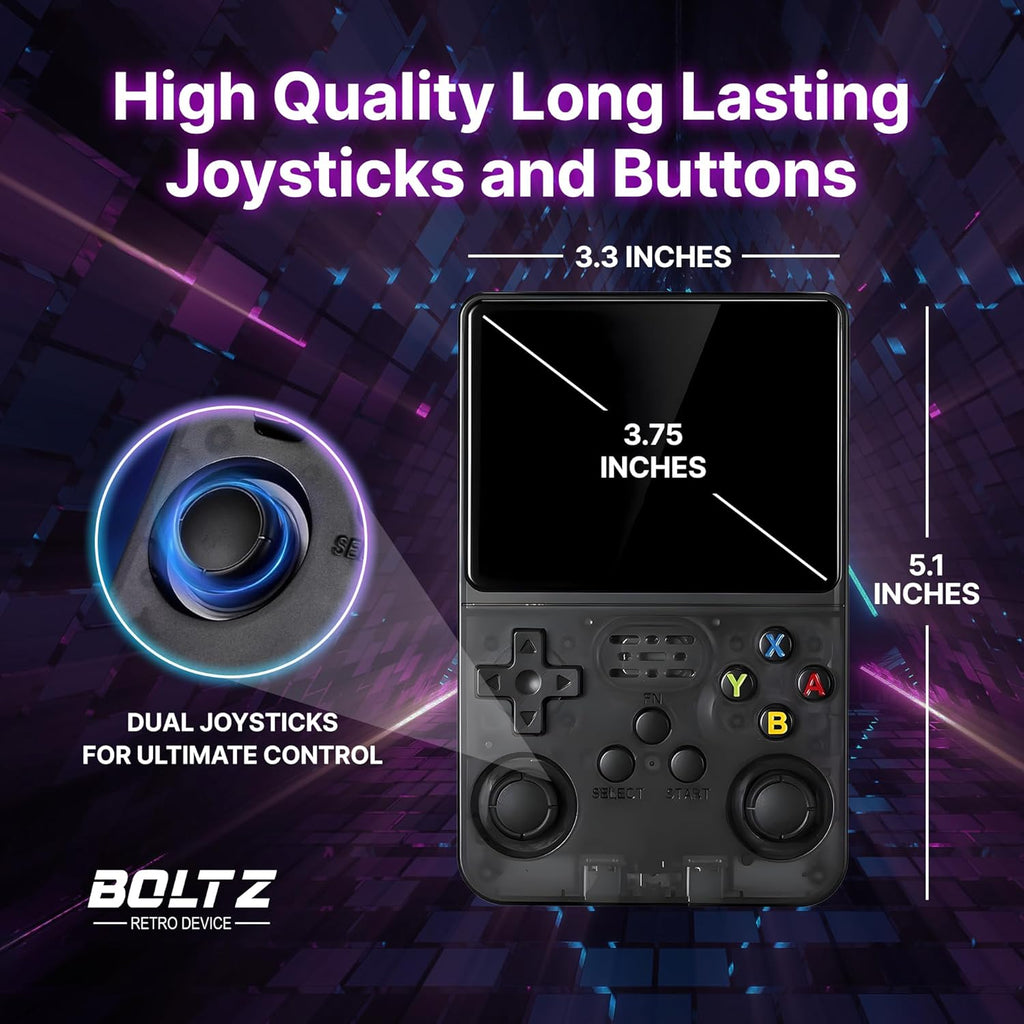 Boltz Retro Handheld Game Console with 20,503 Built-In Games, 3.75" IPS | Portable Retro Gaming Console RK3326 Quad-Core Emulator System, Dual Joystick Handheld Gaming Device, 3500Mah Battery