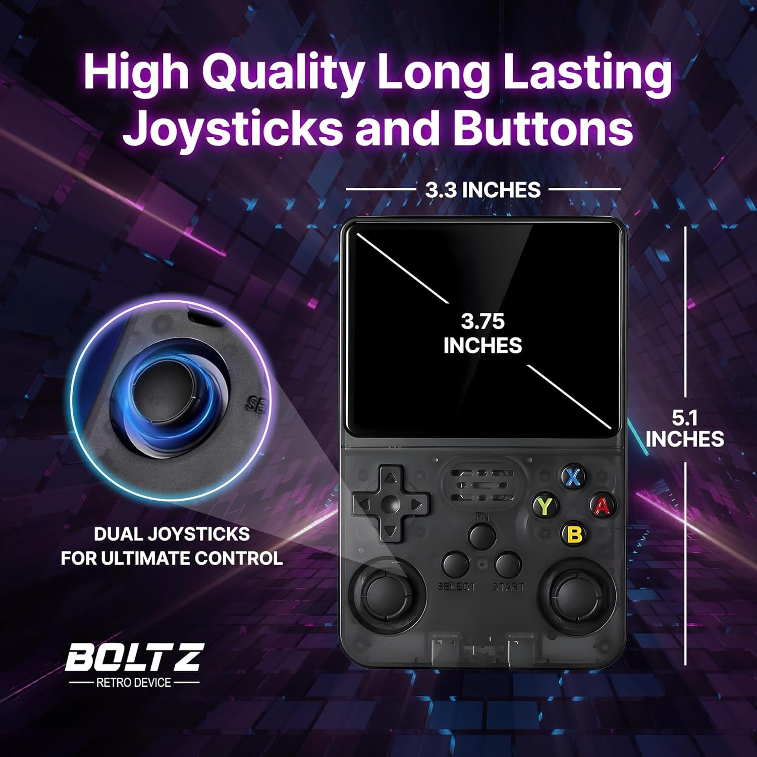 Boltz Retro Handheld Game Console with 20,503 Built-In Games, 3.75" IPS | Portable Retro Gaming Console RK3326 Quad-Core Emulator System, Dual Joystick Handheld Gaming Device, 3500Mah Battery