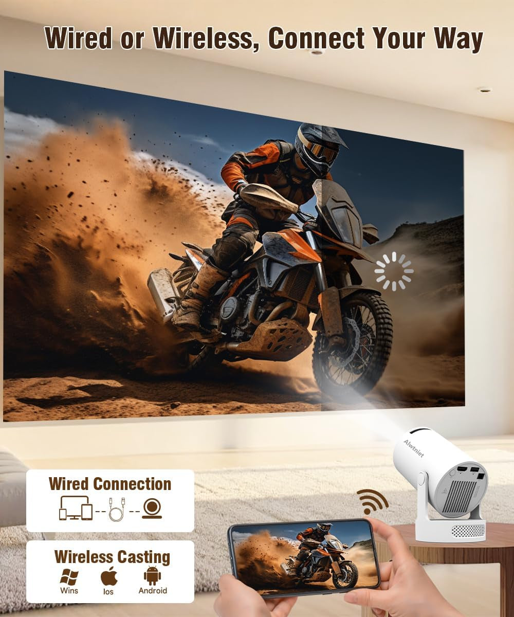 Mini Projector with Wifi 6 and Bluetooth5.4, Portable Projector 4K Support, Android 14 Smart Proyector with 200ASIN & Auto Keystone,  Hy300Pro+ Small Proyector for Bedroom, Movie, Outdoor