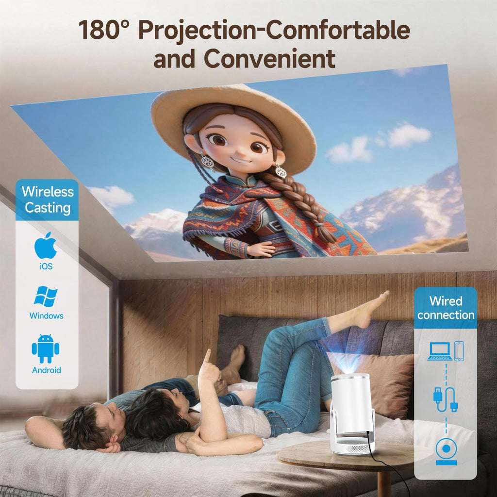 Mini Projector with Wifi 6 and Bluetooth 5.4, Smart Portable Projector 4K Support, Android 14 & 400 ANSI, Auto Focus & Keystone, 1080P Small Proyector  Hy320Pro for Bedroom, Movie, Outdoor