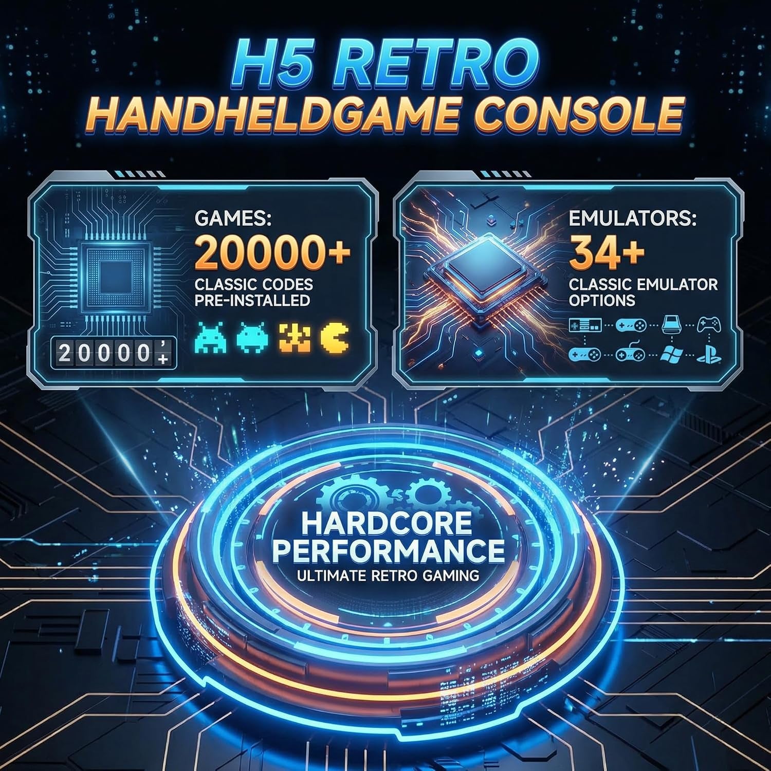 Handheld Game Console, 5 Inch Large Screen Retro Gaming Console with 64GB Storage & 4000Mah Battery, Supports 34+ Emulators, Portable Video Game Player for Kids & Adults - White