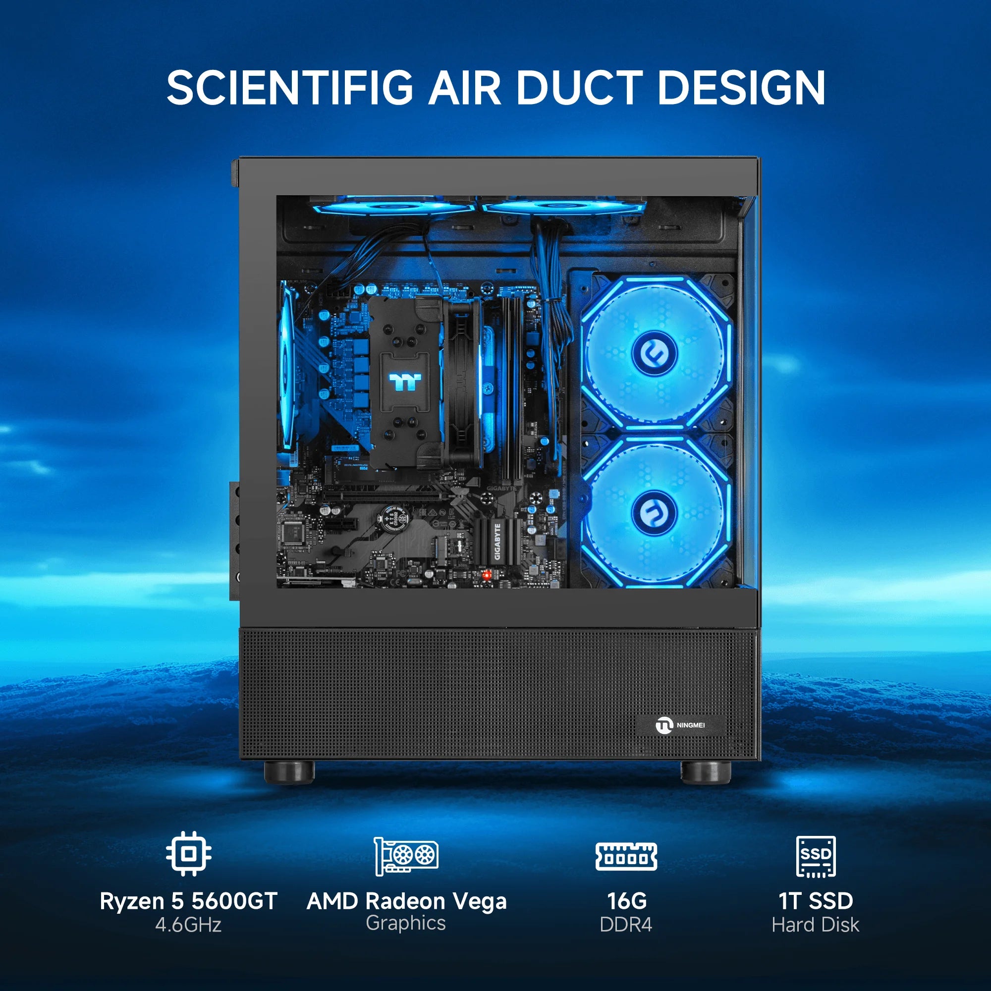 Gaming PC AMD Ryzen 5 5600GT 16GB RAM 1TB SSD Wifi Windows 11 PC Gaming Black