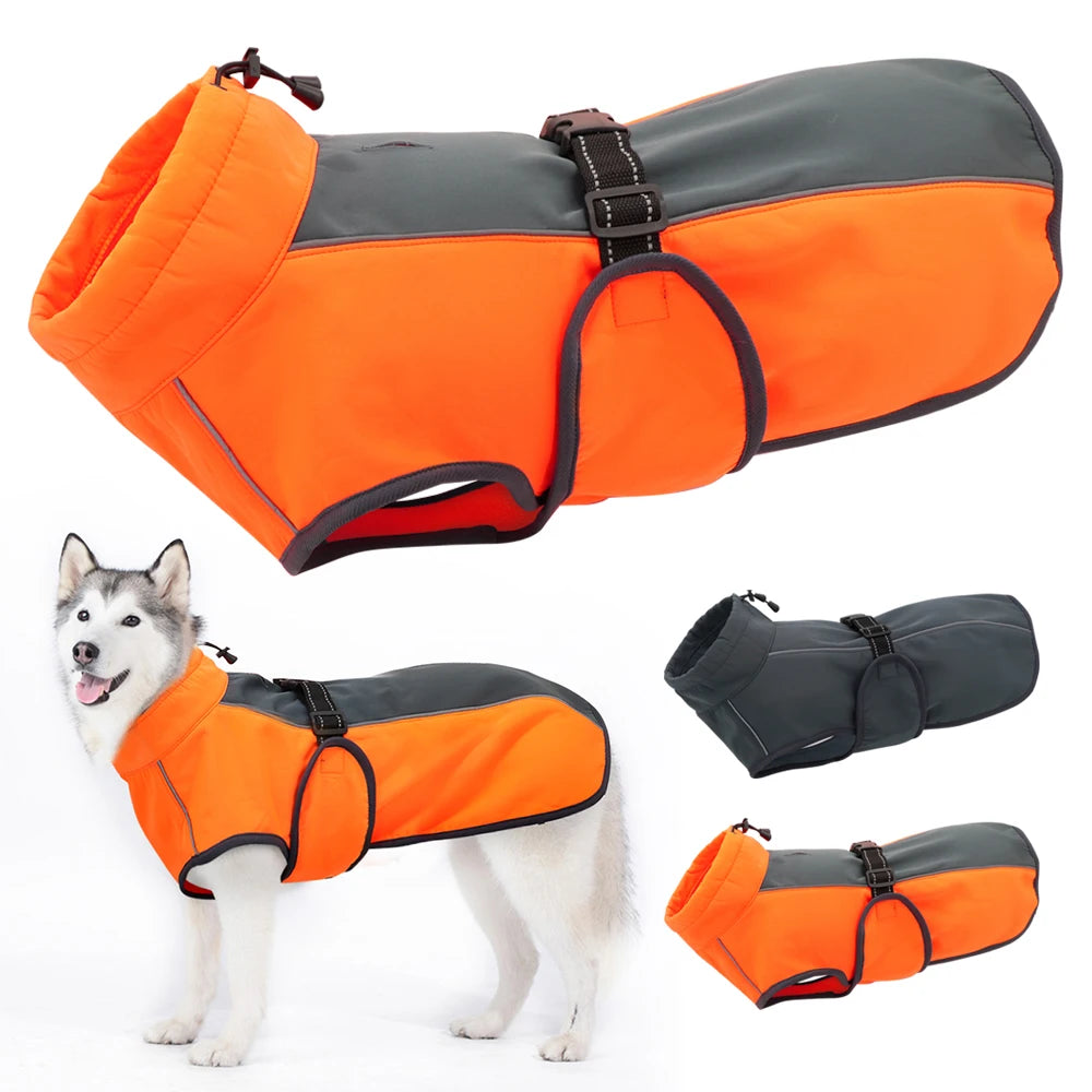 Waterproof Dog Vest Clothes Warm Padded Pet Winter Clothing Jacket Coat Large Dogs Labrador Outfit with Reflective Nylon Rope