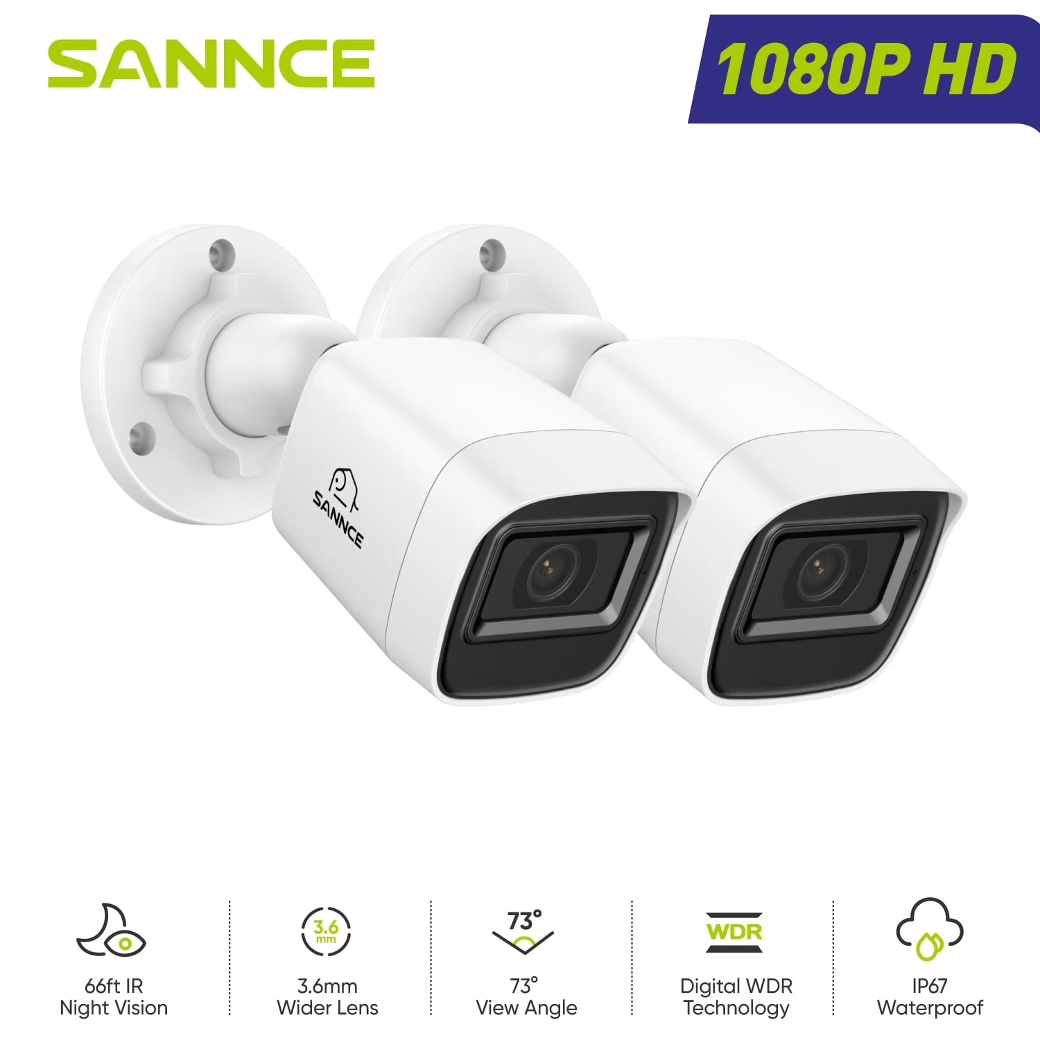 2PCS 2MP 1080P HD Security Surveillance System Camera Ir-Cut Night Vision Audio Recording Waterproof Housing Camera Kit