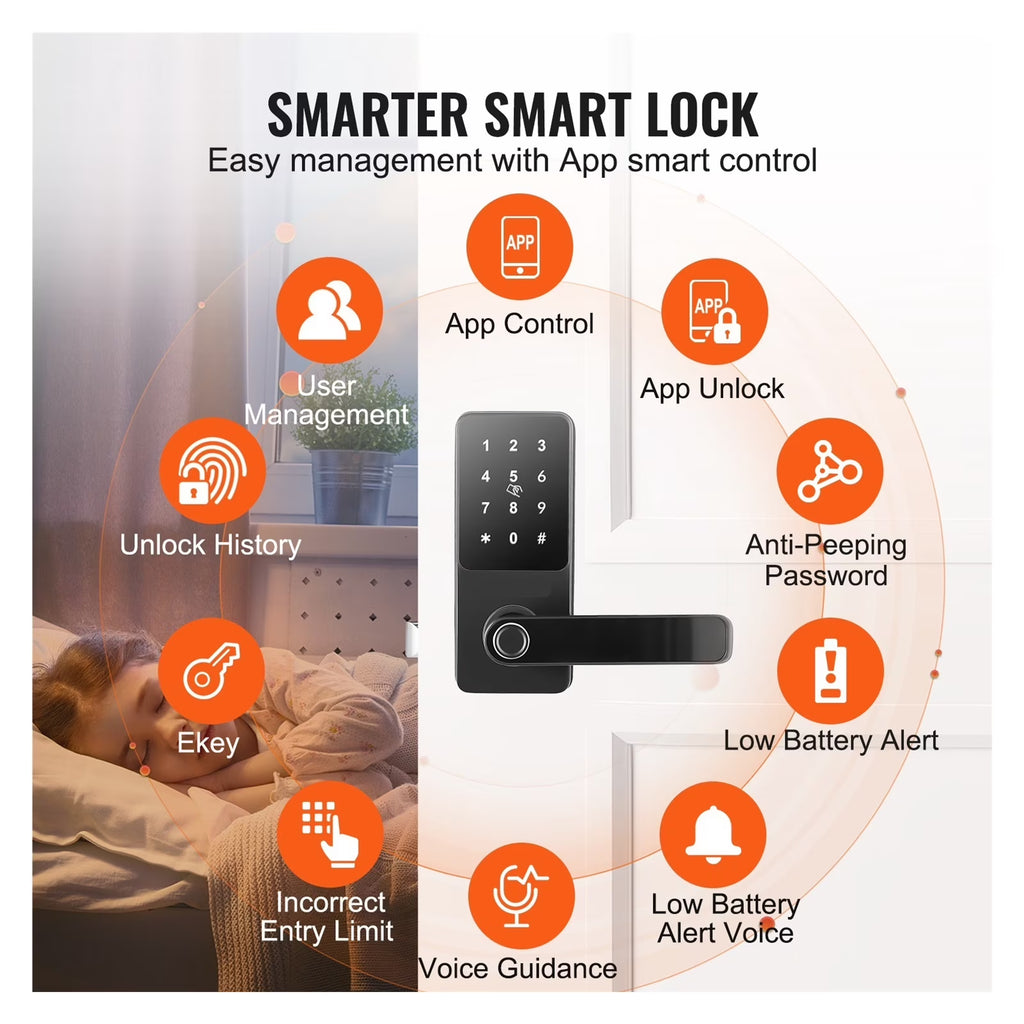 Smart Lock 5 in 1 Smart Door Knob Fingerprint Deadbolt with App Control Bluetooth Smart Lock Keyless Entry Door Lock
