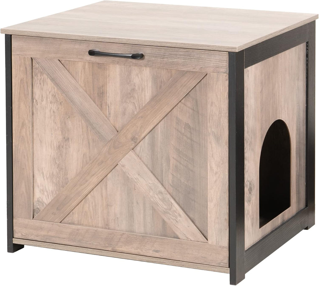 Cat Litter Box Furniture Hidden, Cat Litter Box Enclosure, Reversible Entrance Can Be on Left or Right Side, Indoor Cabinet, Wooden Washroom, End Table, Nightstand, Greige, 23.6" L