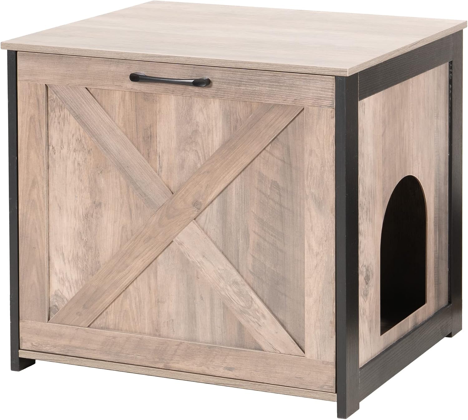 Cat Litter Box Furniture Hidden, Cat Litter Box Enclosure, Reversible Entrance Can Be on Left or Right Side, Indoor Cabinet, Wooden Washroom, End Table, Nightstand, Greige, 23.6" L