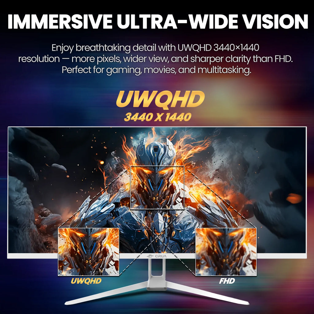 34" WQHD 165Hz Utrawide Gaming Monitor,3440X1440 21:9 IPS Gaming Monitor,Build-In Speakers,120% Srgb,Amd Freesync,Hdmi & Dp,Wall Mount Mount - White