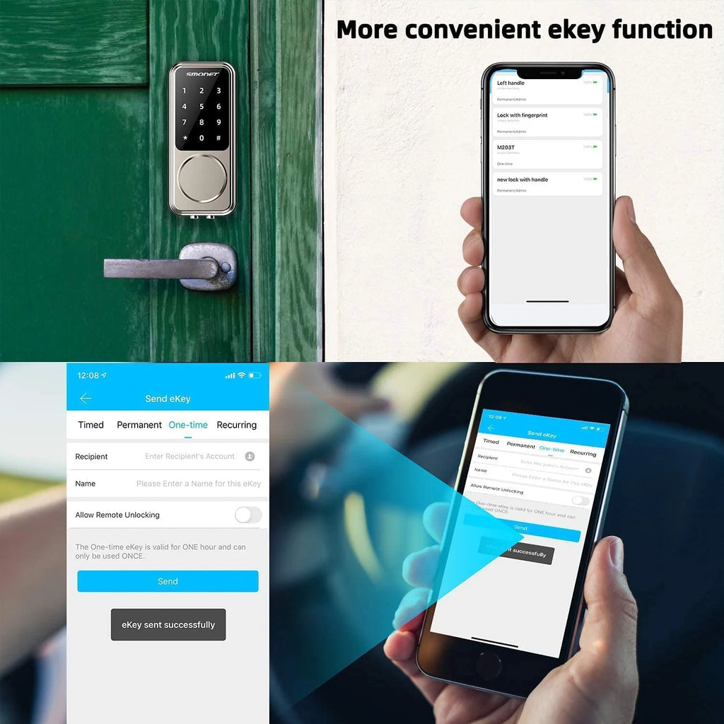 Smart Lock Front Door,  Keyless Entry Door Lock with Handle, Smart Front Door Lock Set Smart Deadbolt Bluetooth Electronic Digital Keypad Lock, Auto Lock Work with Alexa Silver