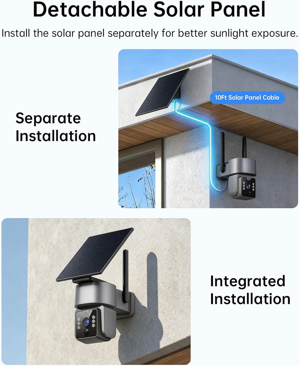 Solar Security Camera, Outdoor Security Camera Wireless, 2K Color Night Vision, 360° PTZ Security Camera Outdoor, PIR Human Detection, Two-Way Voice Calling