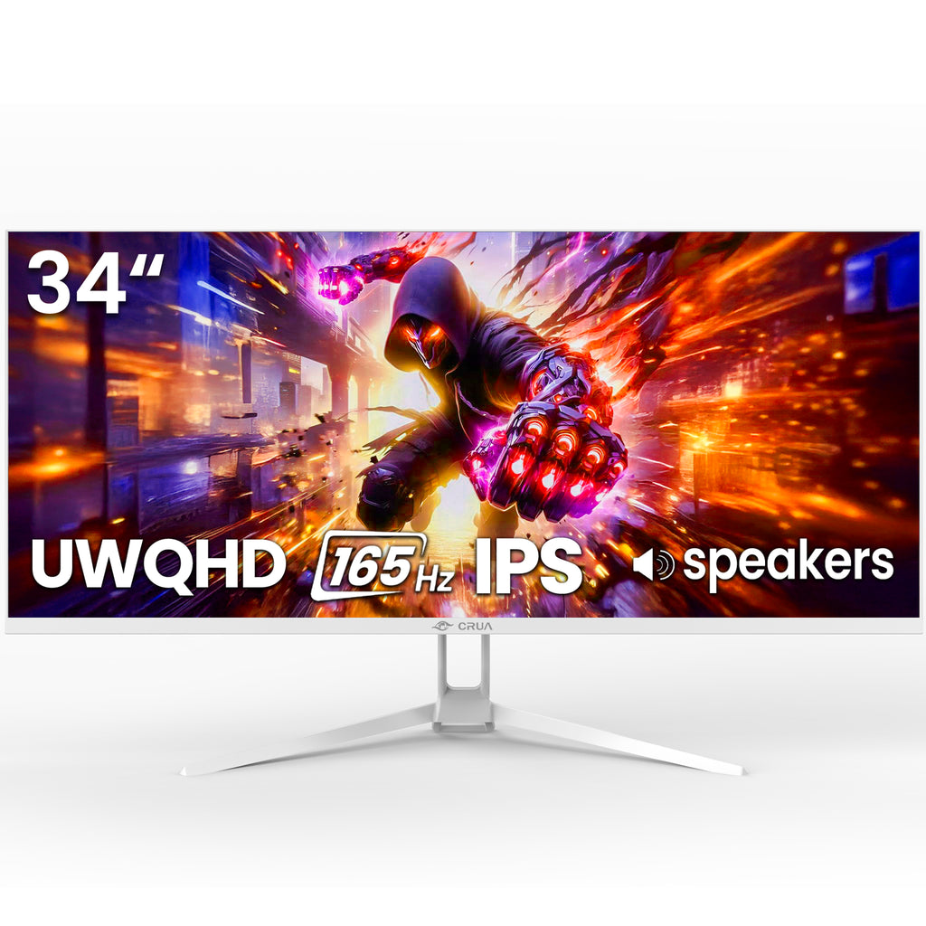 34" WQHD 165Hz Utrawide Gaming Monitor,3440X1440 21:9 IPS Gaming Monitor,Build-In Speakers,120% Srgb,Amd Freesync,Hdmi & Dp,Wall Mount Mount - White