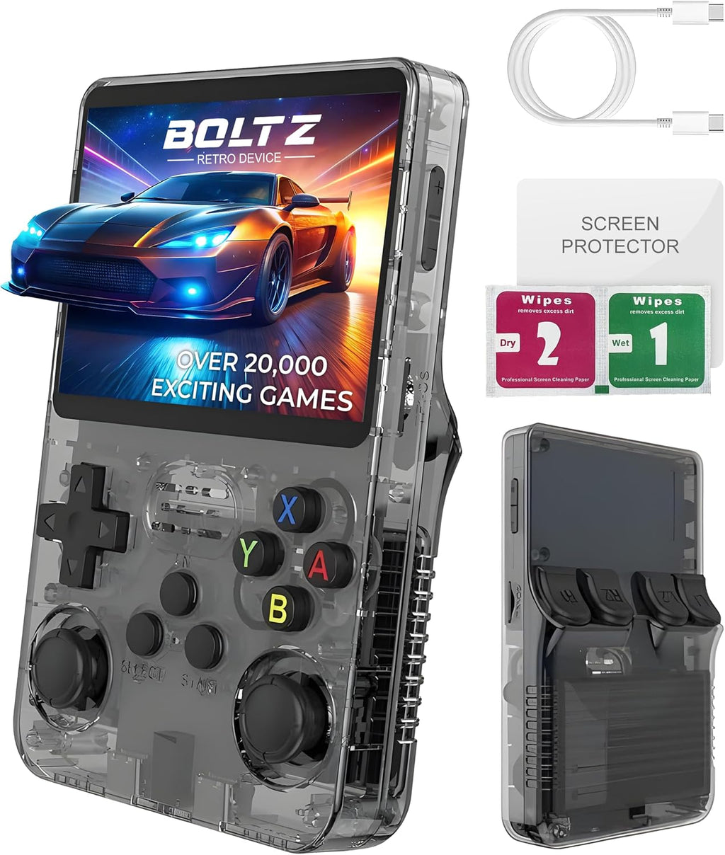 Boltz Retro Handheld Game Console with 20,503 Built-In Games, 3.75" IPS | Portable Retro Gaming Console RK3326 Quad-Core Emulator System, Dual Joystick Handheld Gaming Device, 3500Mah Battery