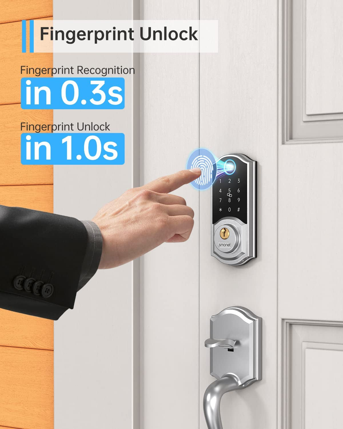 Smart Front Door Lock Set Keyless Entry Door Lock with Handle, Smart Front Door Handle Set, Fingerprint Smart Deadbolt Bluetooth Electronic Digital Keypad Lock, Auto Lock, Alexa Lock Silver