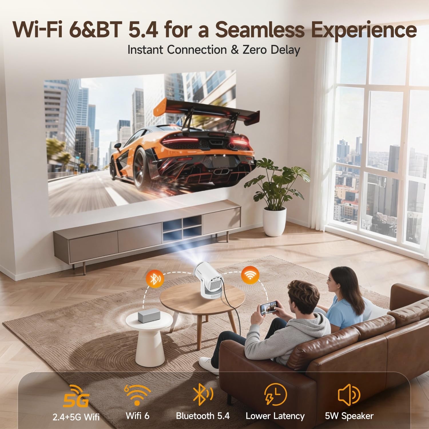 Mini Projector with Wifi 6 and Bluetooth 5.4, Smart Portable Projector 4K Support, Android 14 & 400 ANSI, Auto Focus & Keystone, 1080P Small Proyector  Hy320Pro for Bedroom, Movie, Outdoor