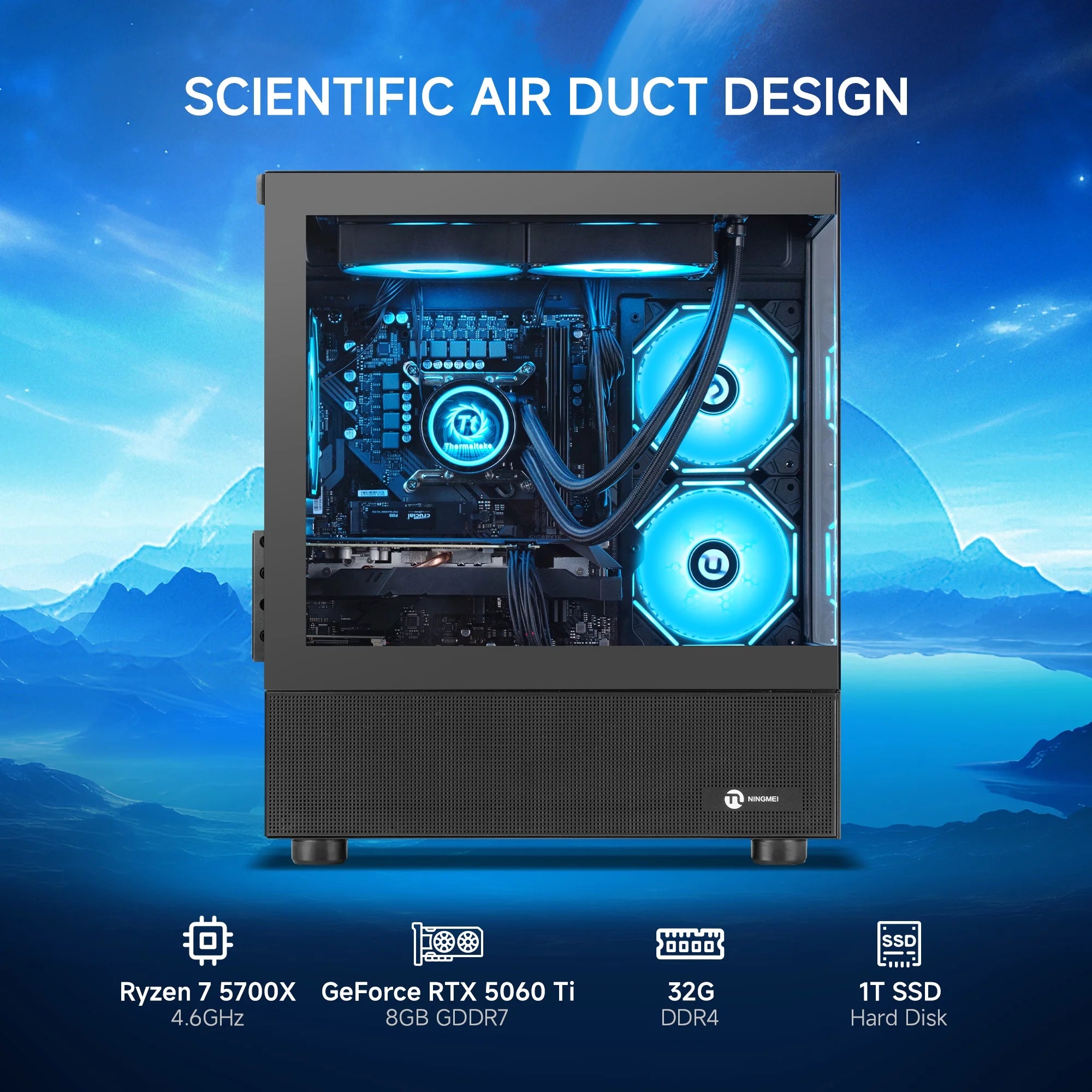 Lumishore Gaming PC AMD R7 5700X RTX 5060Ti 32GB RAM 1TB SSD Black