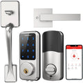Smart Lock Front Door,  Keyless Entry Door Lock with Handle, Smart Front Door Lock Set Smart Deadbolt Bluetooth Electronic Digital Keypad Lock, Auto Lock Work with Alexa Silver