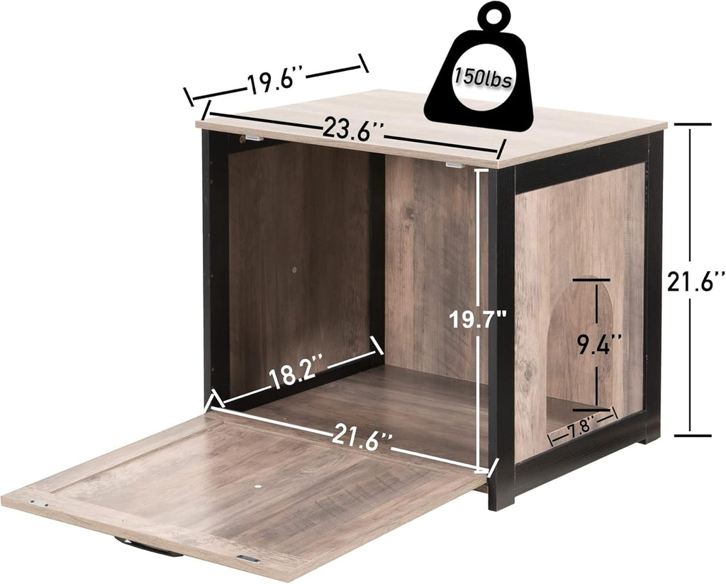 Cat Litter Box Furniture Hidden, Cat Litter Box Enclosure, Reversible Entrance Can Be on Left or Right Side, Indoor Cabinet, Wooden Washroom, End Table, Nightstand, Greige, 23.6" L