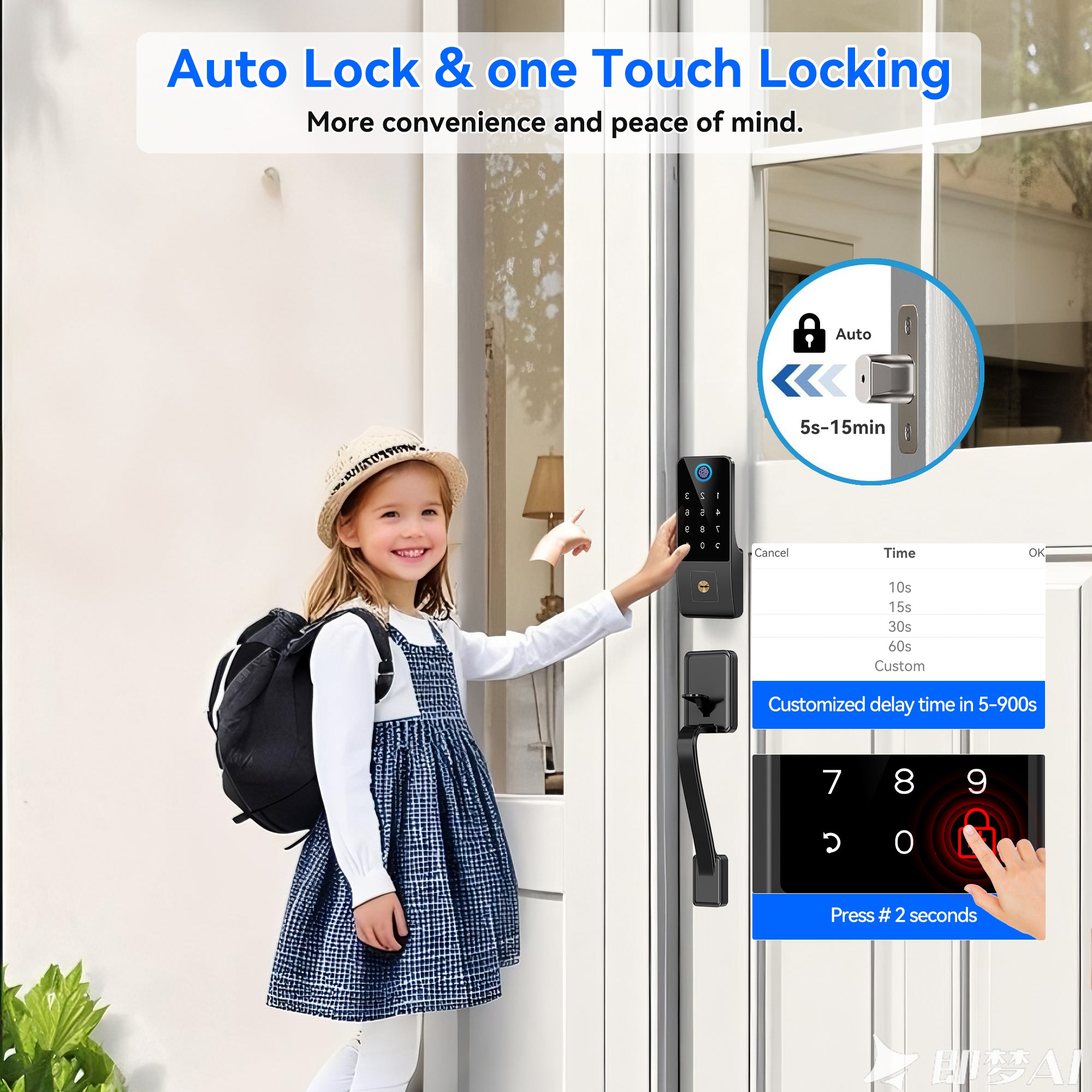 Smart Fingerprint Door Lock with Keypad – Keyless Entry Deadbolt for Front Door, Smart Door Locks for Front Door, App Control, Auto Lock,Easy Installation, Matte Black