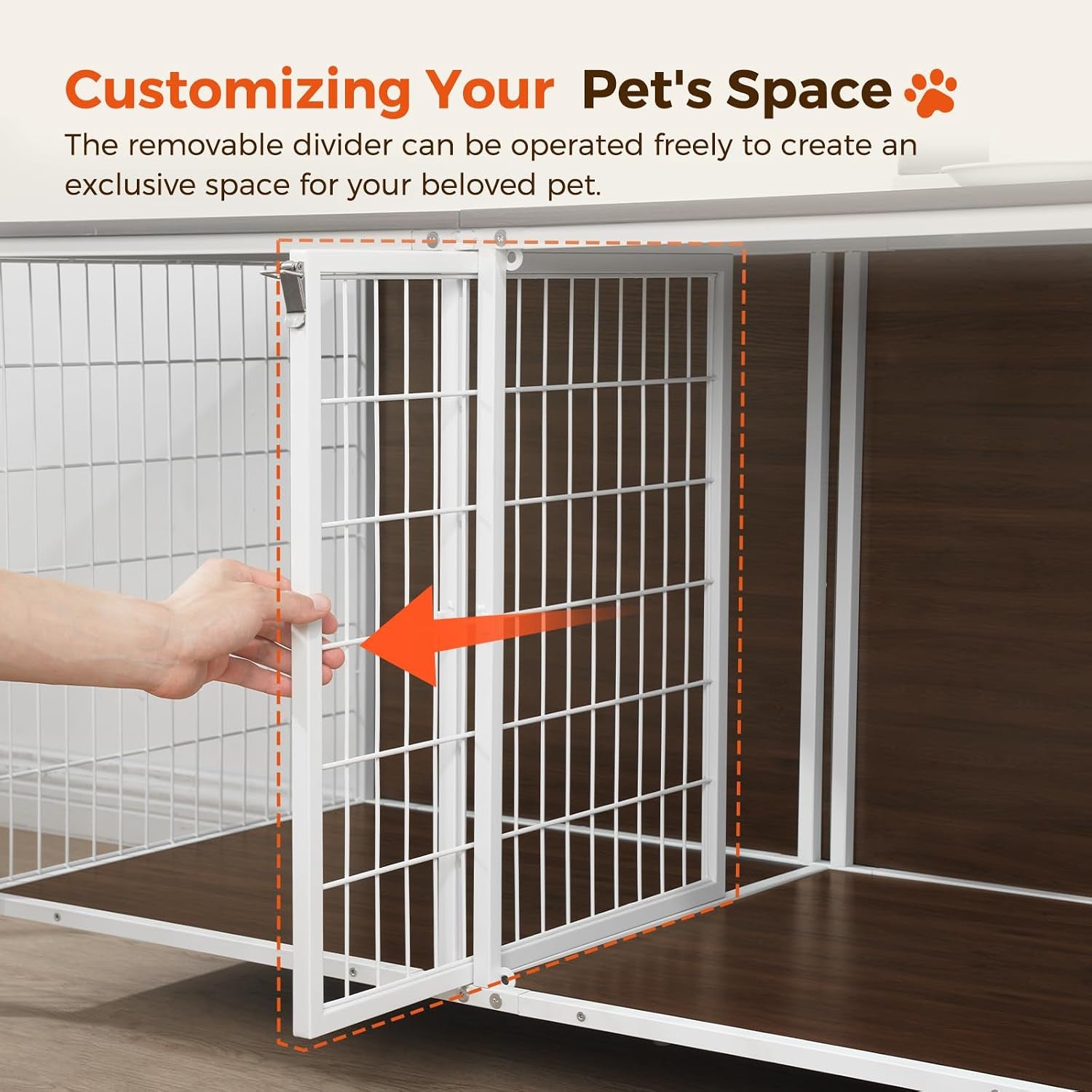 Dog Crate Furniture for 2 Dogs, 43.3" Dog Kennel with Removable Divider, Heavy Sturdy Dog Furniture Style Double Cage for Small Medium Dogs, Indoor Pet House End Table, White and Walnut