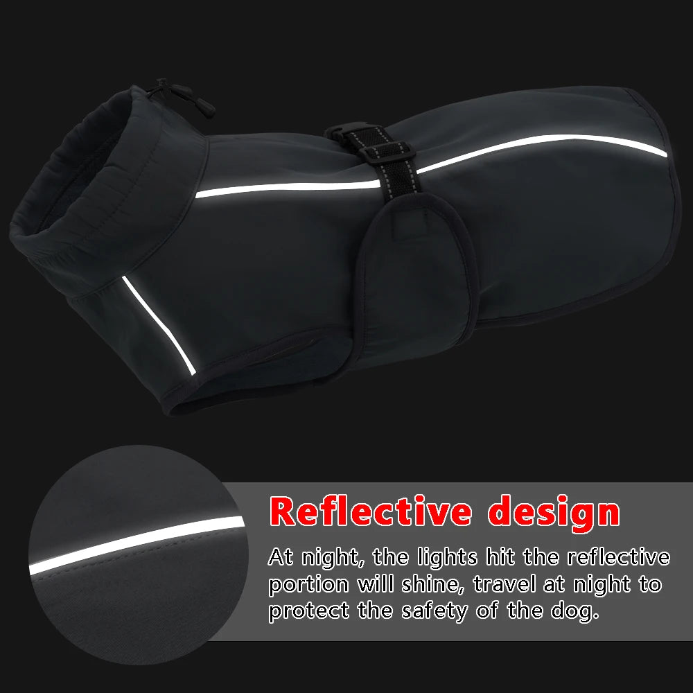 Waterproof Dog Vest Clothes Warm Padded Pet Winter Clothing Jacket Coat Large Dogs Labrador Outfit with Reflective Nylon Rope
