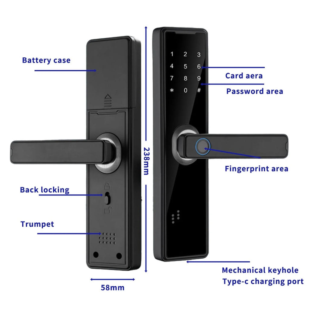 Smart Door Lock Biometric Fingerprint Remote Unlocking Keyless Card Password Lock Electronic Door Lock