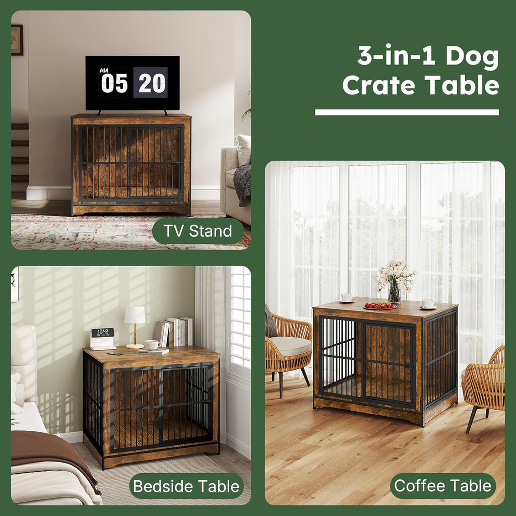 Extra Large Dog Crate 42 Inch, Large Dog Furniture Kennel Indoor with 3 Doors, Wooden Dog Cage End Table, XXL Heavy Duty Dog Crates for Large Medium Dogs | Heavy Duty Dog Crate Furniture for Medium Large Dogs with 3 Doors, Furniture Style Dog Kennel End Table
