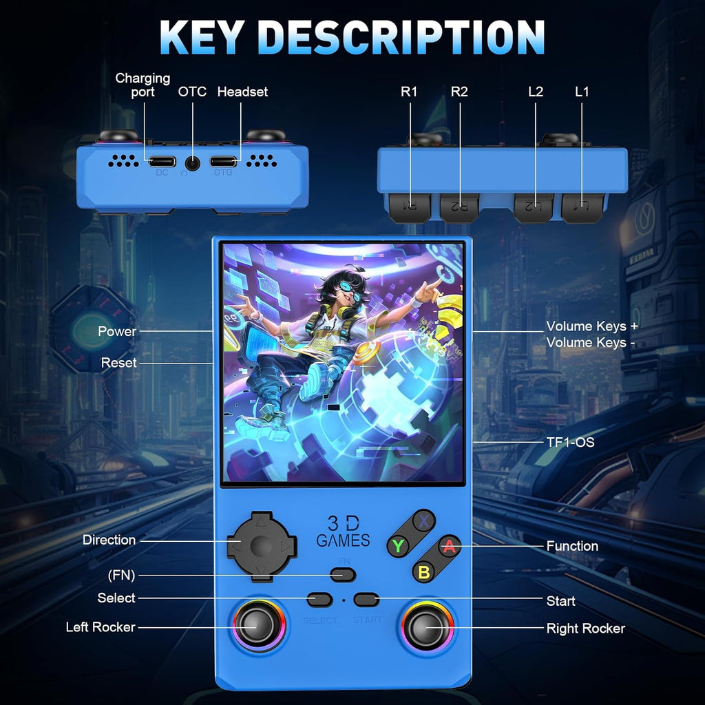 Hugawello R40 MAX Retro Handheld Game Console 4'' IPS 256GB 45 Emulators Linux [Blue]