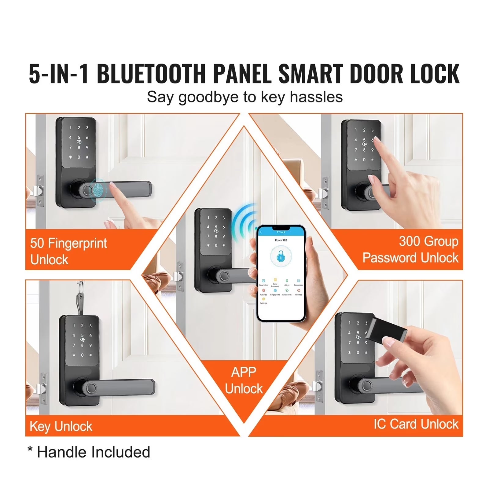 Smart Lock 5 in 1 Smart Door Knob Fingerprint Deadbolt with App Control Bluetooth Smart Lock Keyless Entry Door Lock