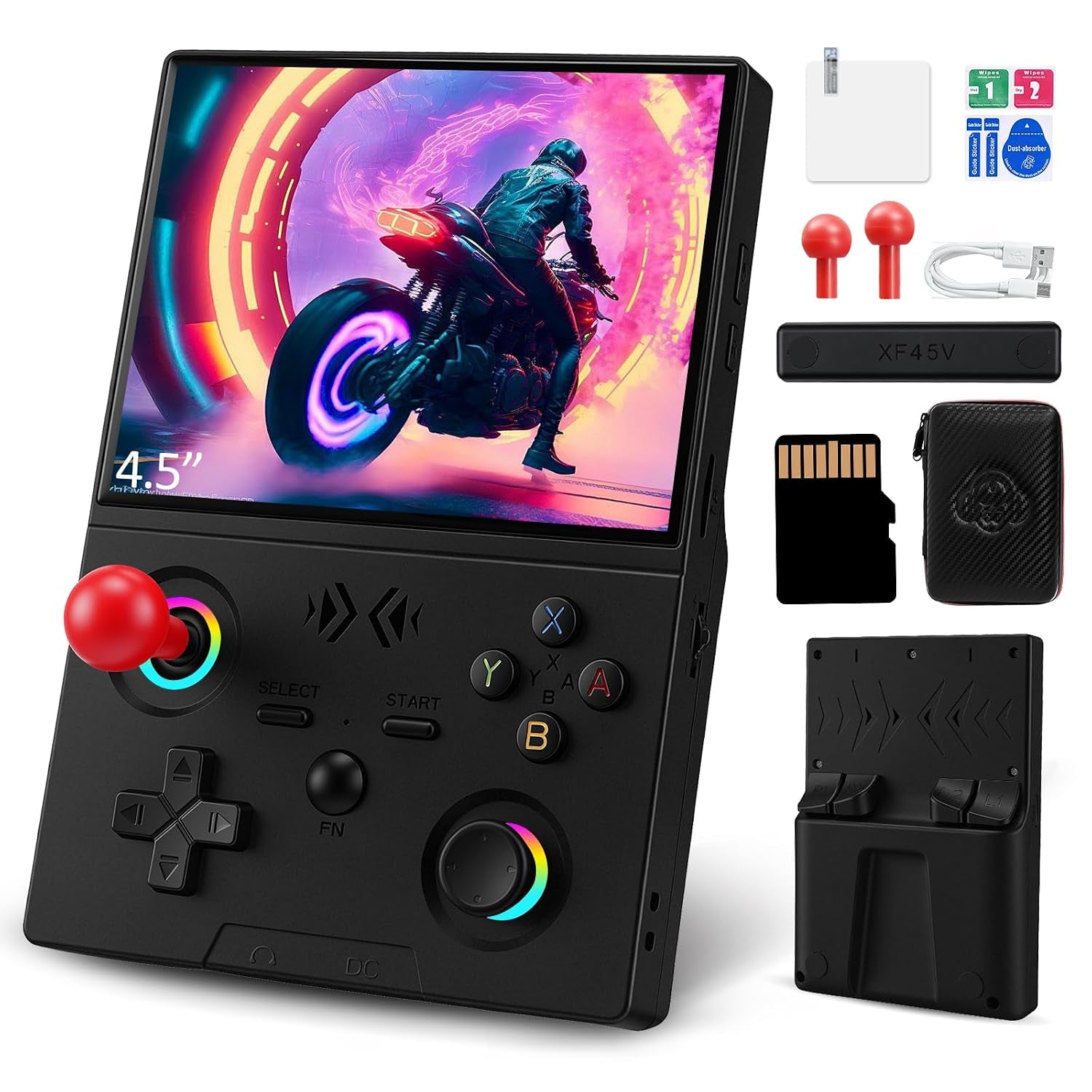 XF45V Retro Handheld Game Console, 4.5 Inch IPS HD Screen, Built-In 20,000+ Classic Games, 30+ Emulators, Portable Hand Held Open Source Linux System, 4000Mah Battery Retro Gaming Console(Black)