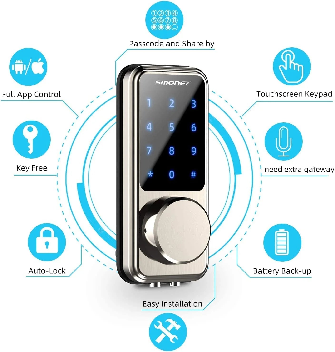 Smart Lock Front Door,  Keyless Entry Door Lock with Handle, Smart Front Door Lock Set Smart Deadbolt Bluetooth Electronic Digital Keypad Lock, Auto Lock Work with Alexa Silver