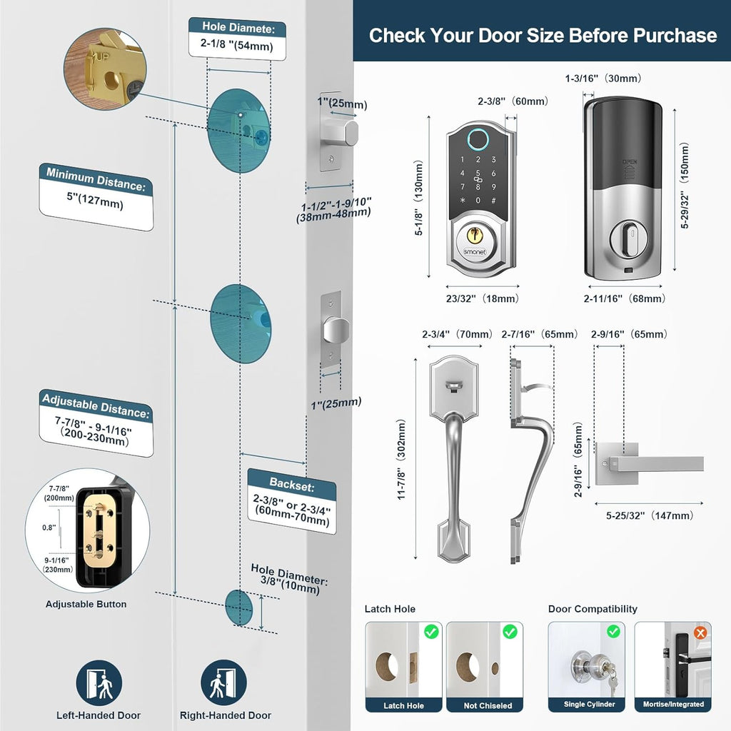Smart Front Door Lock Set Keyless Entry Door Lock with Handle, Smart Front Door Handle Set, Fingerprint Smart Deadbolt Bluetooth Electronic Digital Keypad Lock, Auto Lock, Alexa Lock Silver