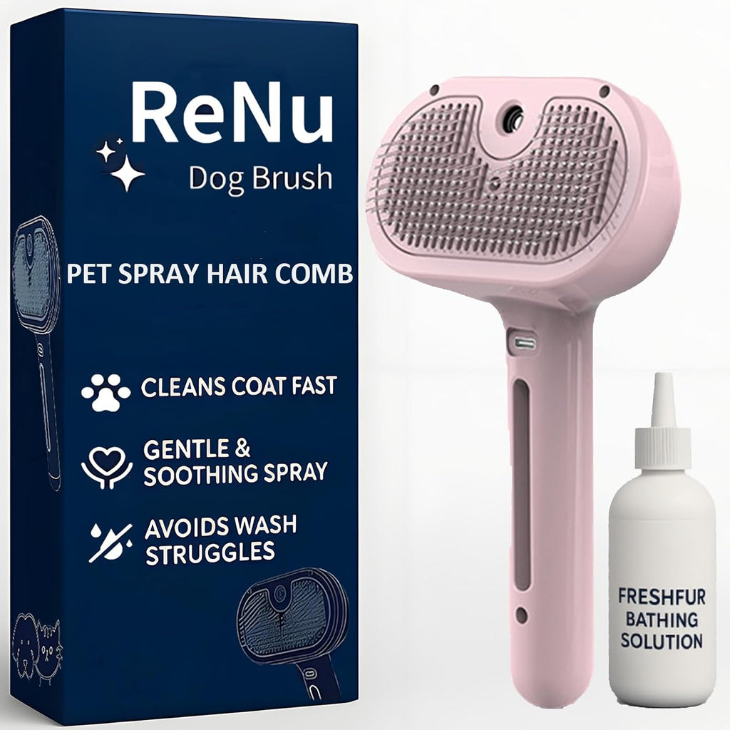 3-In-1 Self-Cleaning Steamy Pet Brush for Dogs & Cats, Fresh Fur Shower Brush That Removes Loose Hair, Reduces Shedding, Grooming Tool for Long & Short Hair, Wet or Dry Use (Pink)