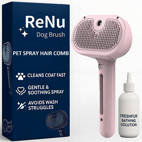 3-In-1 Self-Cleaning Steamy Pet Brush for Dogs & Cats, Fresh Fur Shower Brush That Removes Loose Hair, Reduces Shedding, Grooming Tool for Long & Short Hair, Wet or Dry Use (Pink)