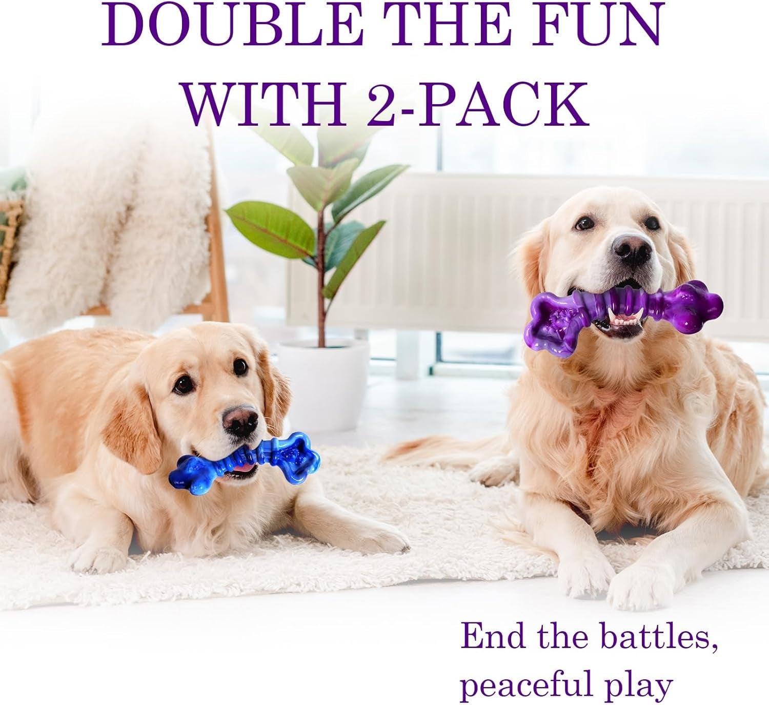 2-Pack Indestructible Dog Chew Toys for 25-75Lbs Aggressive Chewers | Tough Dog Chew Bones to Keep Them Busy, a for Large Dogs