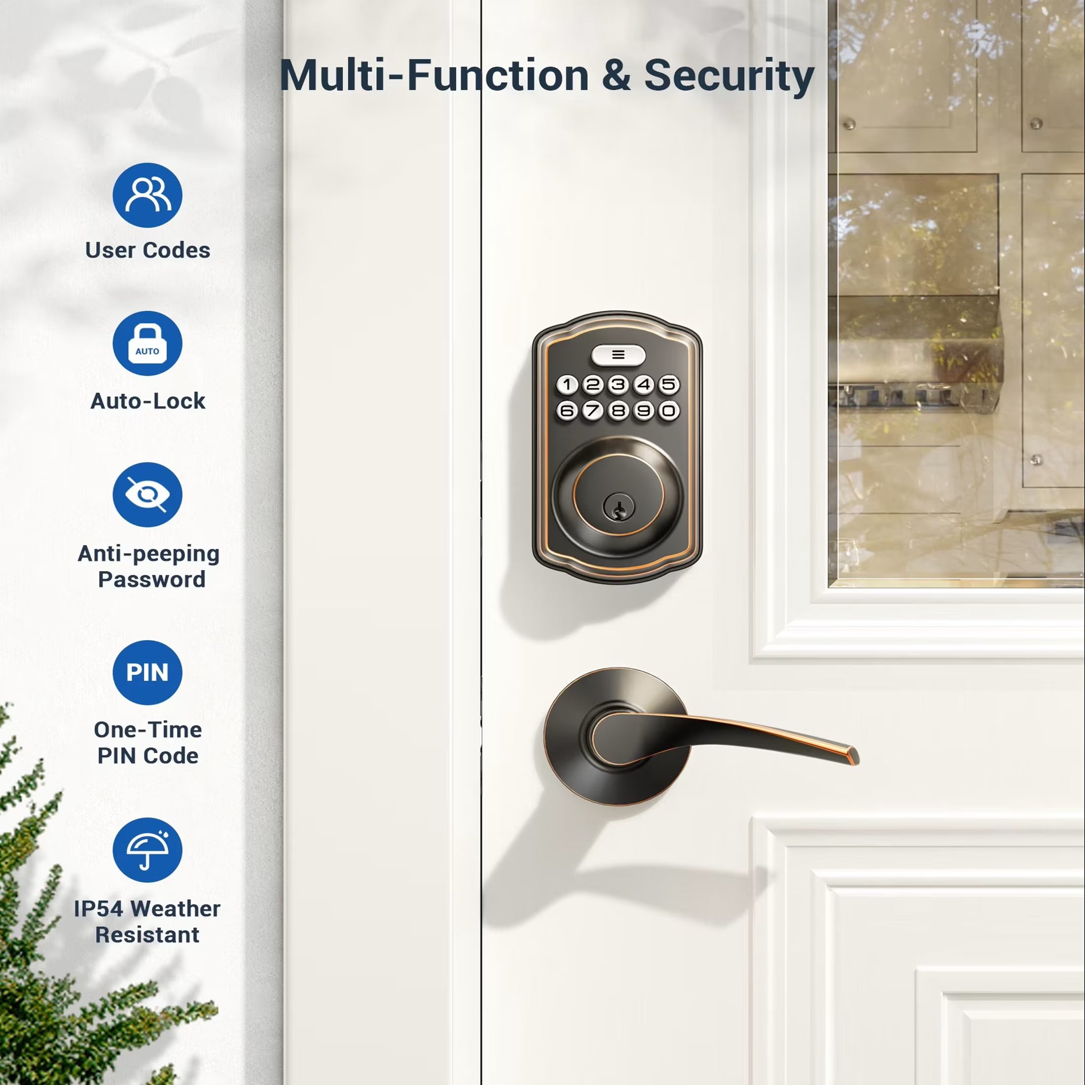 Keyless Entry Door Lock with Handle, Electronic Keypad Deadbolt, Smart Door Lock, Oil Rubbed Bronze