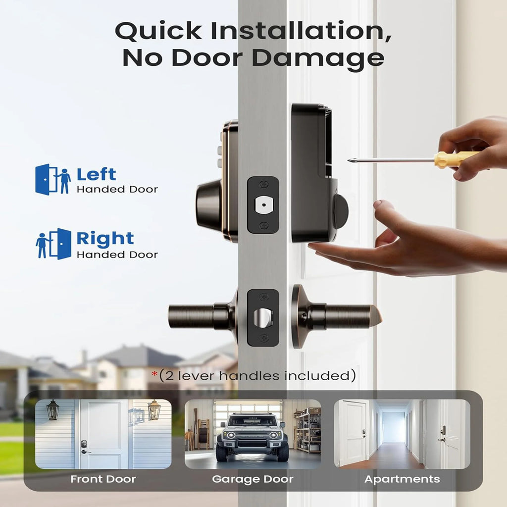 Keyless Entry Door Lock with Handle, Electronic Keypad Deadbolt, Smart Door Lock, Oil Rubbed Bronze