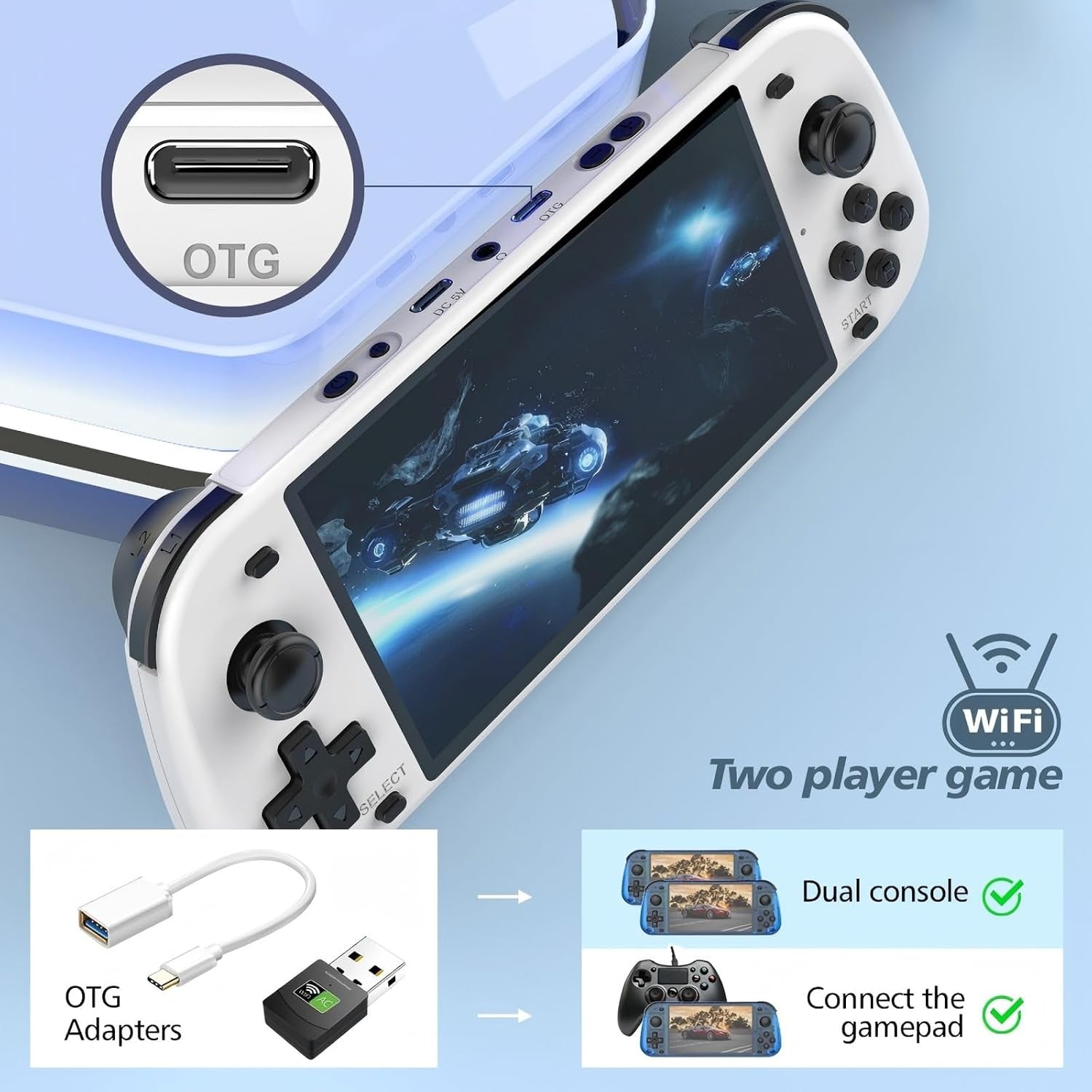 R50S Handheld Game Console, Portable Retro Gaming Console ,5.1" IPS Screen , Linux System , Preloaded 15,000+ Games, 20+ Emulator,4200Mah Battery，Transparent Purple 64GB