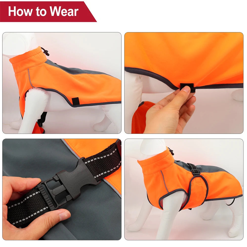 Waterproof Dog Vest Clothes Warm Padded Pet Winter Clothing Jacket Coat Large Dogs Labrador Outfit with Reflective Nylon Rope
