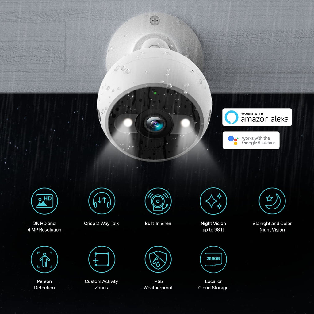 4MP 2K Security Camera Outdoor Wired & Pan/Tilt Smart Security Camera, 1080P HD Dog Camera 2.4Ghz with Night Vision, Motion Detection