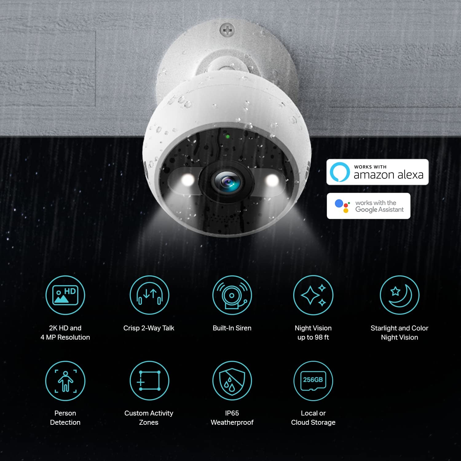 4MP 2K Security Camera Outdoor Wired & Pan/Tilt Smart Security Camera, 1080P HD Dog Camera 2.4Ghz with Night Vision, Motion Detection