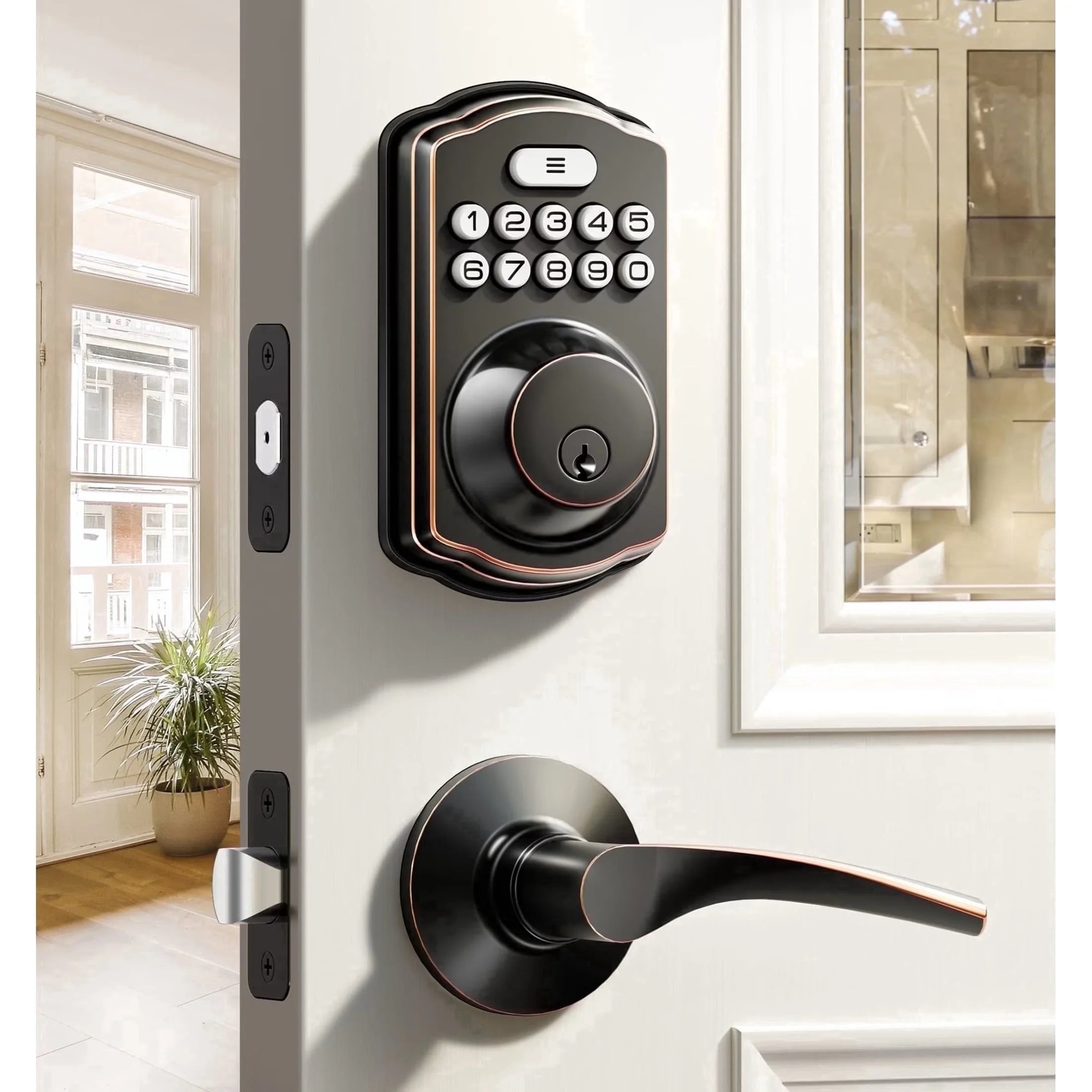Keyless Entry Door Lock with Handle, Electronic Keypad Deadbolt, Smart Door Lock, Oil Rubbed Bronze