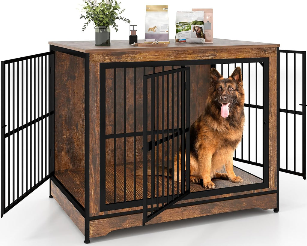 Extra Large Dog Crate 42 Inch, Large Dog Furniture Kennel Indoor with 3 Doors, Wooden Dog Cage End Table, XXL Heavy Duty Dog Crates for Large Medium Dogs | Heavy Duty Dog Crate Furniture for Medium Large Dogs with 3 Doors, Furniture Style Dog Kennel End Table