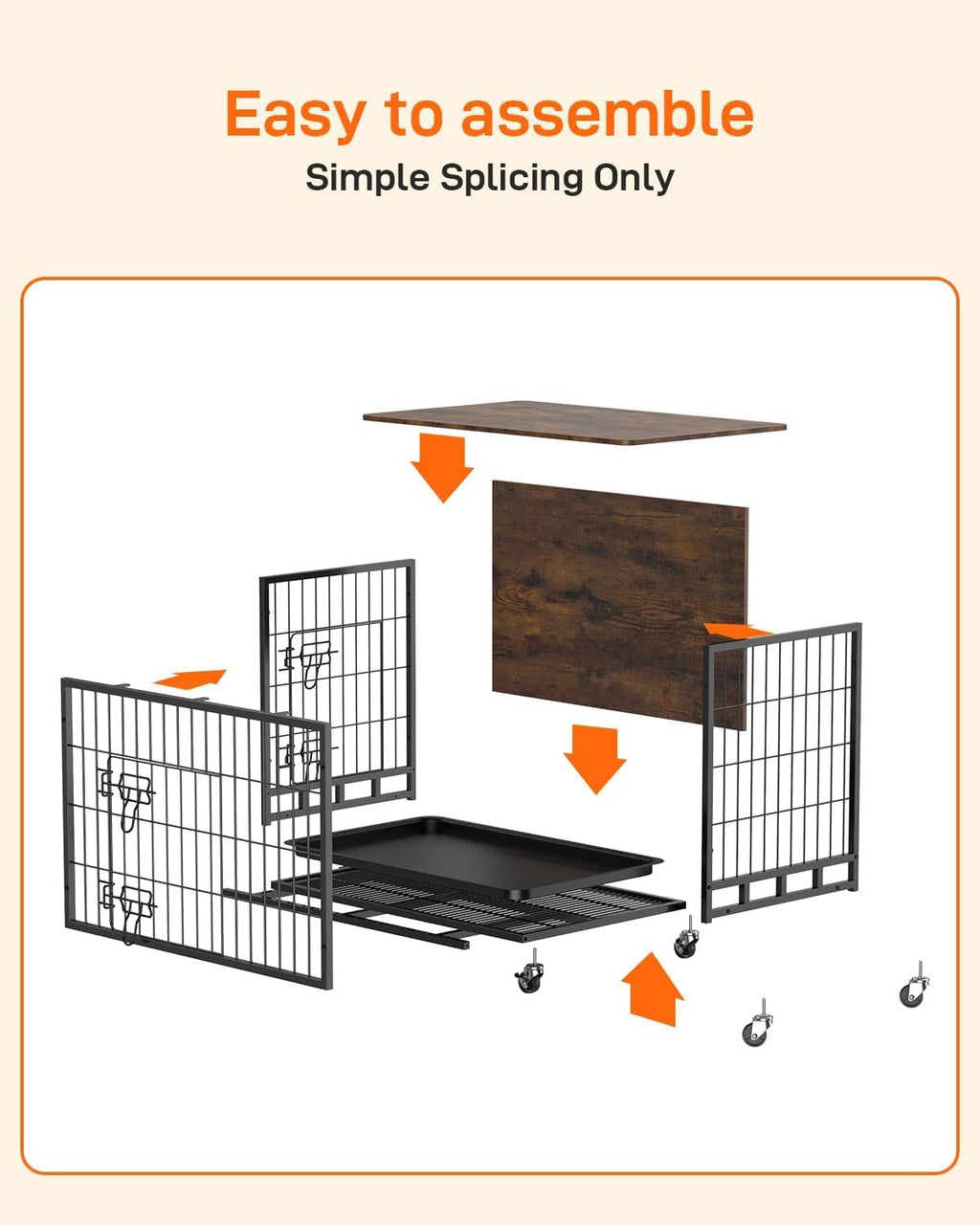 Dog Crate Furniture, 27" Dog Kennel End Table, Wooden Dog Cage with Wheels & Double Doors, Dog Crate Indoor Dog House for Large Medium Dogs, Rustic Brown